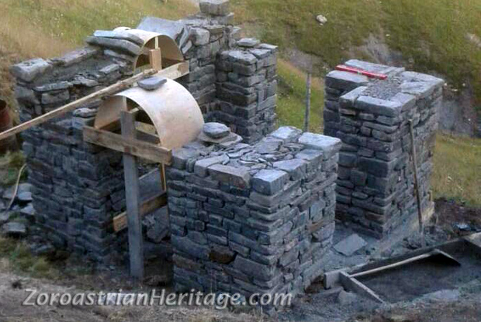 The forms that will support the arch stones are put in place