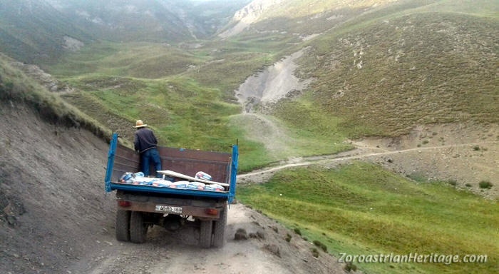 Construction materials being taken up to the site
