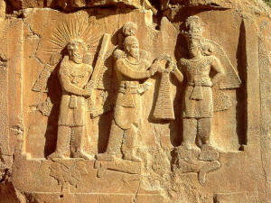 Sassanian rock carving at Taq-e-Bustan