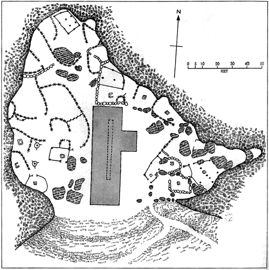 Cave plan during Solecki's excavation showing the first trench at the centre-front of the cave