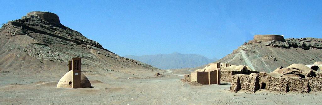 The twin towers of silence south of Yazd city, Iran