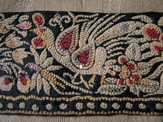 Detail of an old gara sari border. Made in India in Gujarat, the embroidery work employs the french knot.