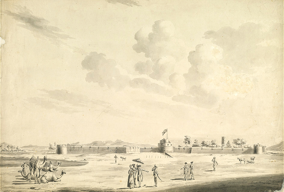 Thana (Tanah) Fort seen from the Esplanade. Artist: A. van der Heen (1782). Ink and wash