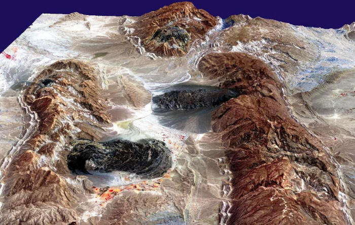 Black salt glaciers in the Zagros. Satellie photo by NASA