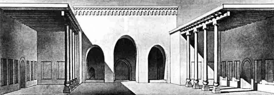 Throne hall (courtyard). Artist's reconstruction by Rapoport and Nerazik