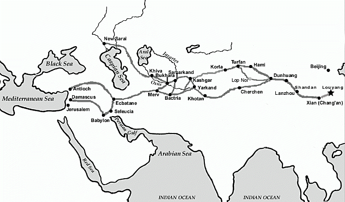Aryan Silk Roads showing the Chinese and other cities along the route