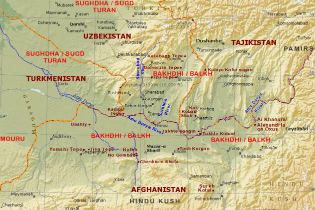 Map of Bakhdhi (Balkh / Bactria - N. Afghanistan, S. Uzbekistan, W. Tajikistan). Click to enlarge