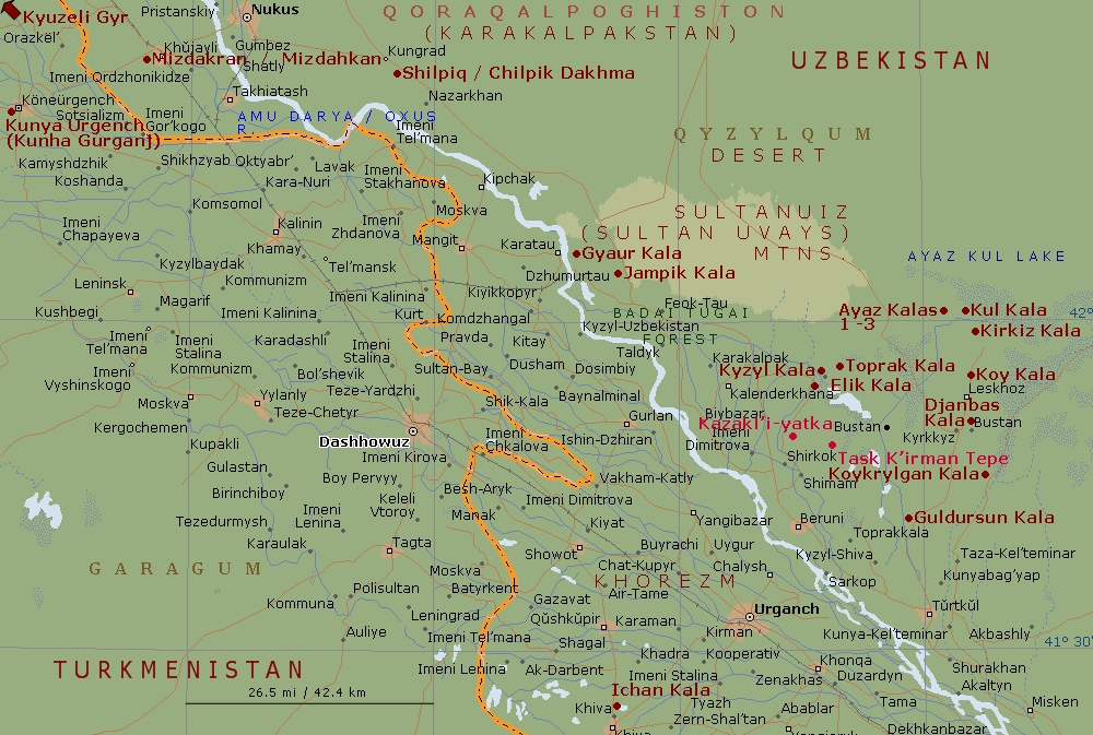 Map of Khvarizem (Karakalpakstan, Khorezm, Uzbekistan)