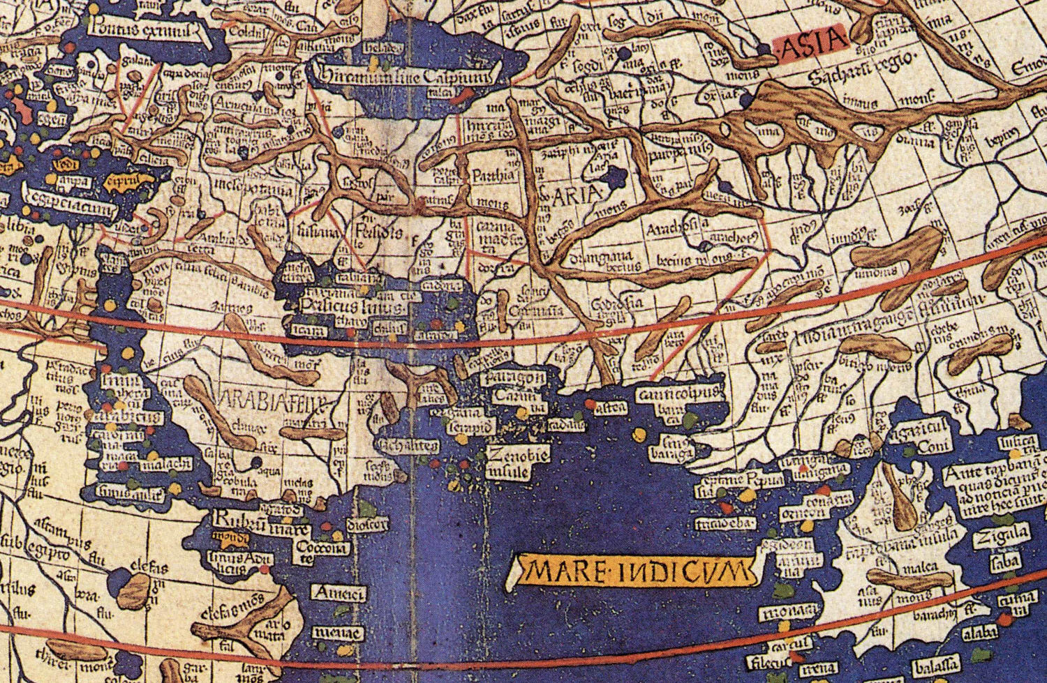 Asia section from the reproduction woodcut of Ptolemy's (90-168 CE) map of the world by Johane Schnitzer (Ulm: Leinhart Holle, 1482). The original map was lost.