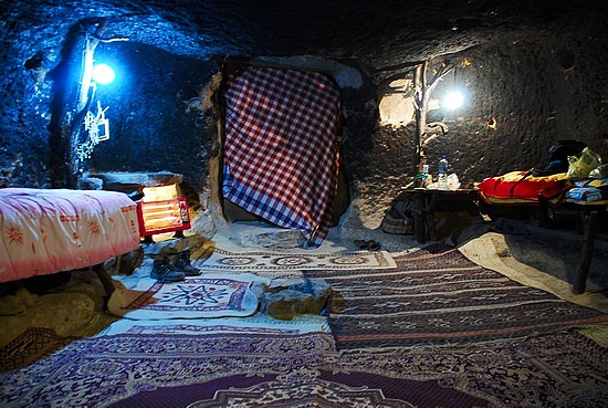 Cave dwelling interior. Note soot covered walls