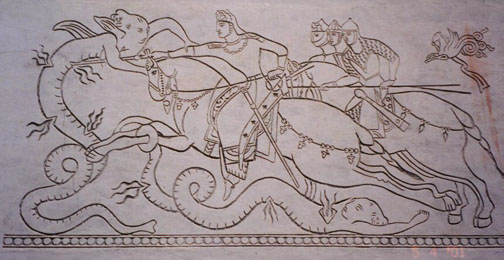 Sketch of a relief panel in the ruins at Panjikent