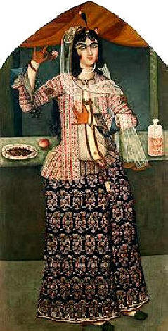 Clothes made from termeh. Qajar Dynasty era painting