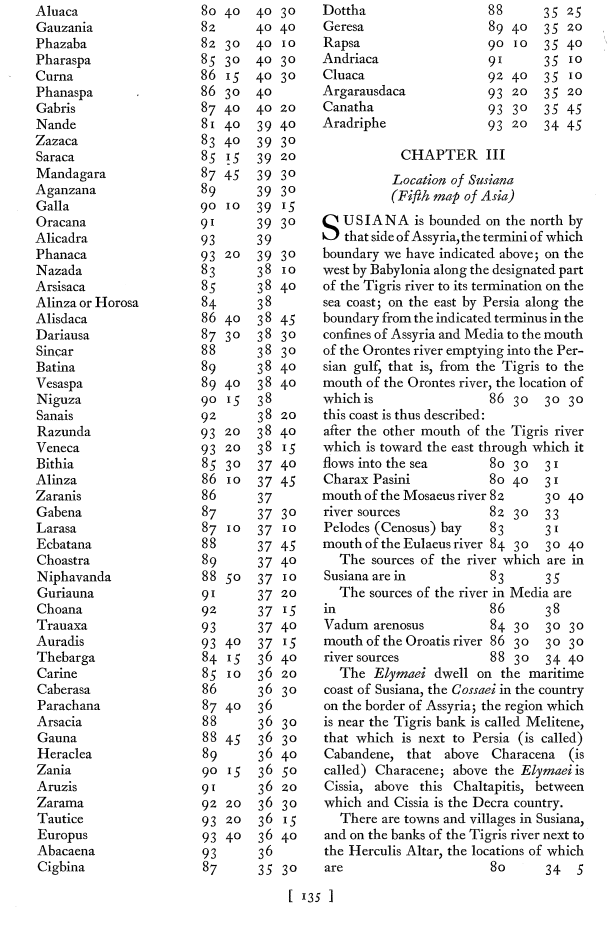 ptol,  p. 135. Ptolemy's Geography Book Six,  Susiana,  Iran, Central Asia