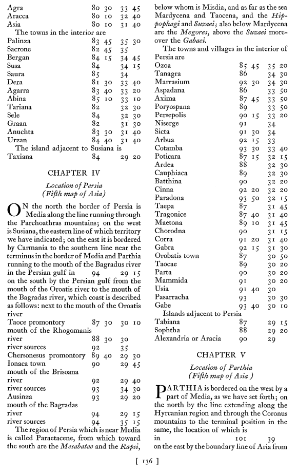 ptol,  p. 136. Ptolemy's Geography Book Six,   Persia,  Iran, Central Asia