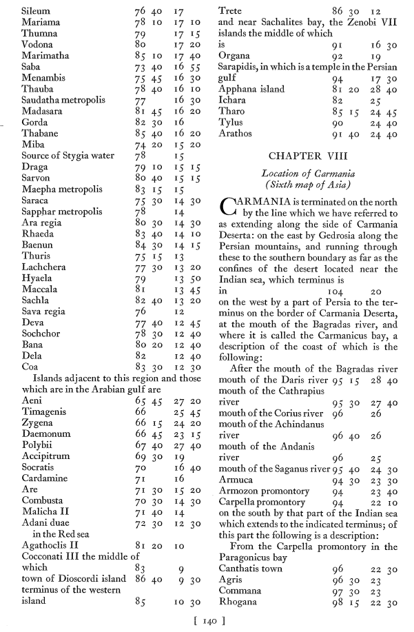 ptol,  p. 140. Ptolemy's Geography Book Six,  Carmania,  Iran, Central Asia