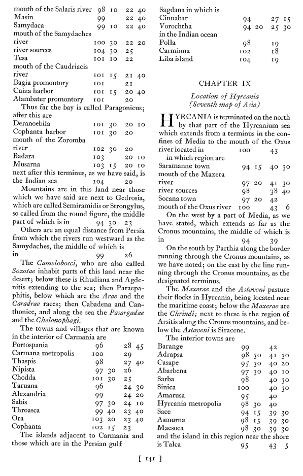 ptol,  p. 141. Ptolemy's Geography Book Six,  Hrycania,  Iran, Central Asia