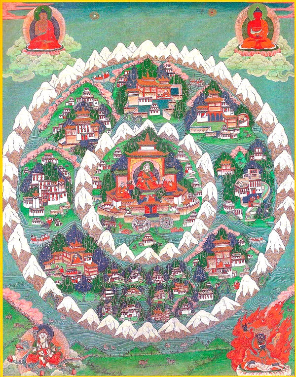 Buddhist Tanka showing Shambhala with Mount Meru in the centre