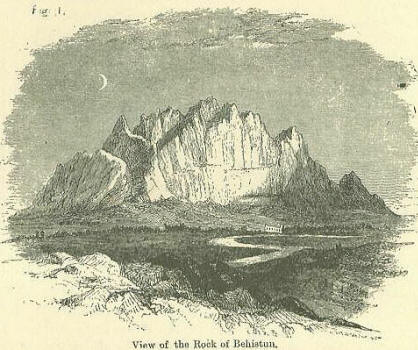 Sketch on Mount Behistun from Rawlinson's Seven Great Monarchies