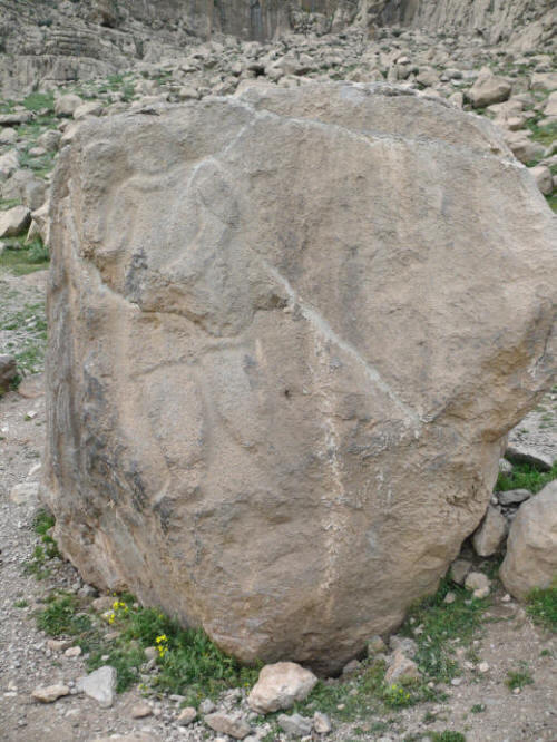 Balash Stone with carved reliefs on three sides of a Parthian King Valgash (Vologese)