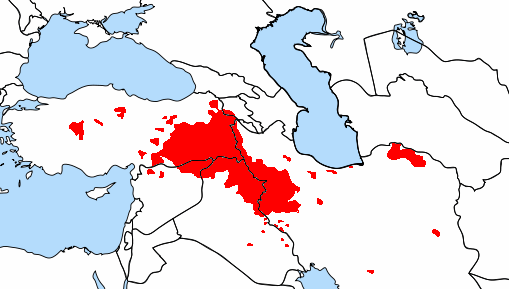 Map of the Kurdish speaking areas of the Middle East and Anatolia