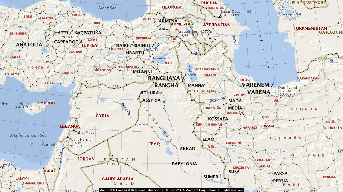 Map of the Middle East and Anatolia. Click for a larger image. Base image courtesy Microsoft Encarta
