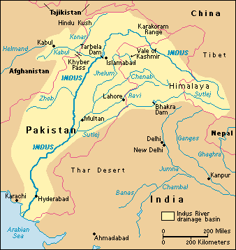 Present-day map of the Indus River basin