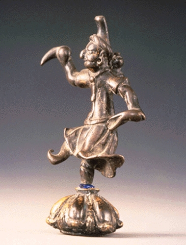 Sogdian Dancer, Shandan Municipal Museum, Tang Dynasty, 618-906 CE. Bronze. Height: 13.7 cm. Gansu Province, China<